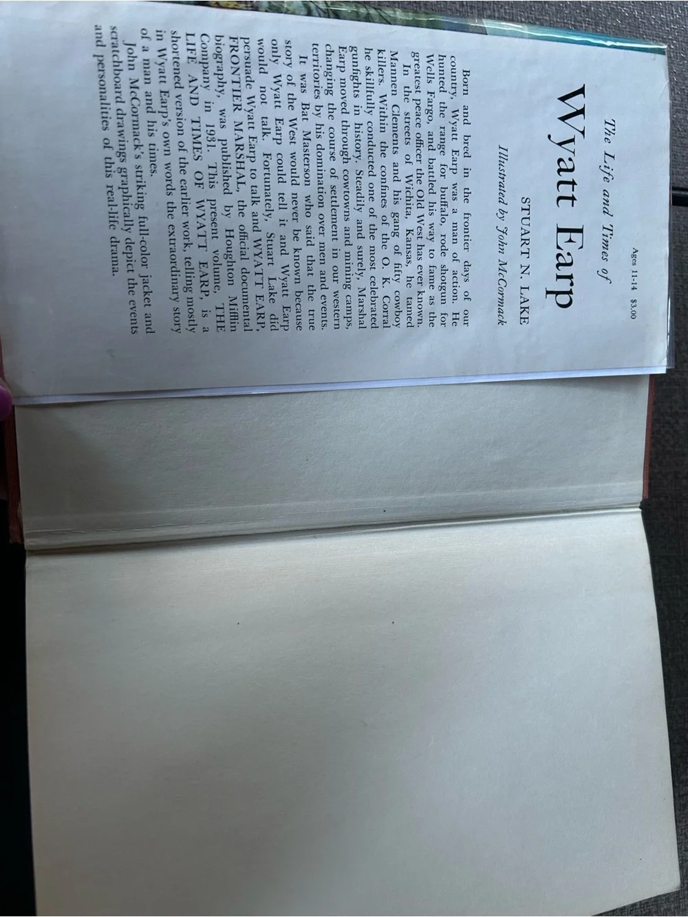 vintage hardcover book of The Life and Times of Wyatt Earp by Stuart N. Lake